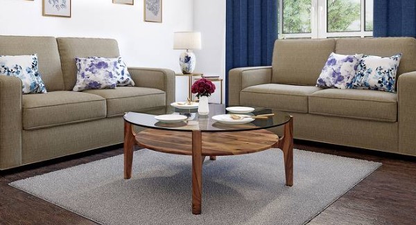 Round Solid Wood Coffee Table in Teak Finish