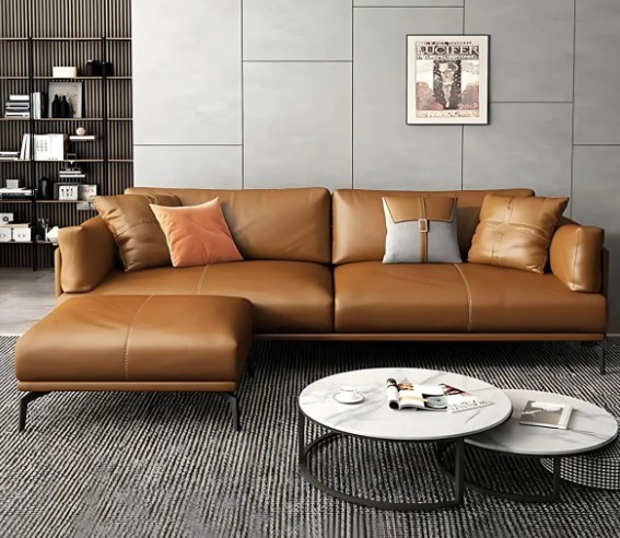 L Shape Sectional Sofa Luxury and genuine leather material 3-person seating capacity Suitable for small apartments