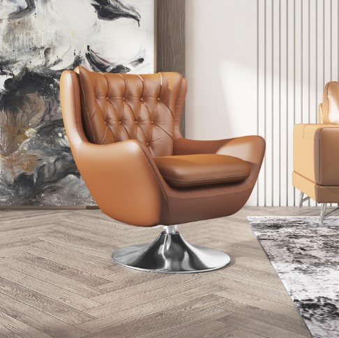 Leather Lounge Chair with Swivel Function