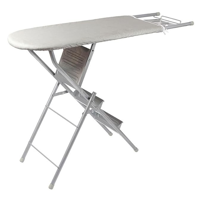 Iron Table for Ironing Clothes - 2 in 1 Ironing Board with Ladder, Anti-Slip Feet, Ladder Cum Ironing Board, Iron Rest with Silicon Pad, Carry Upto 100 Kg -Silver