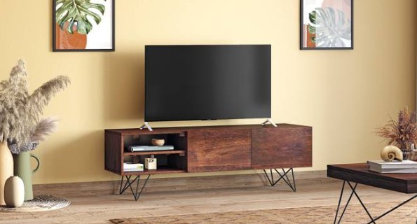 Solid Wood Free Standing TV Unit in Walnut Finish